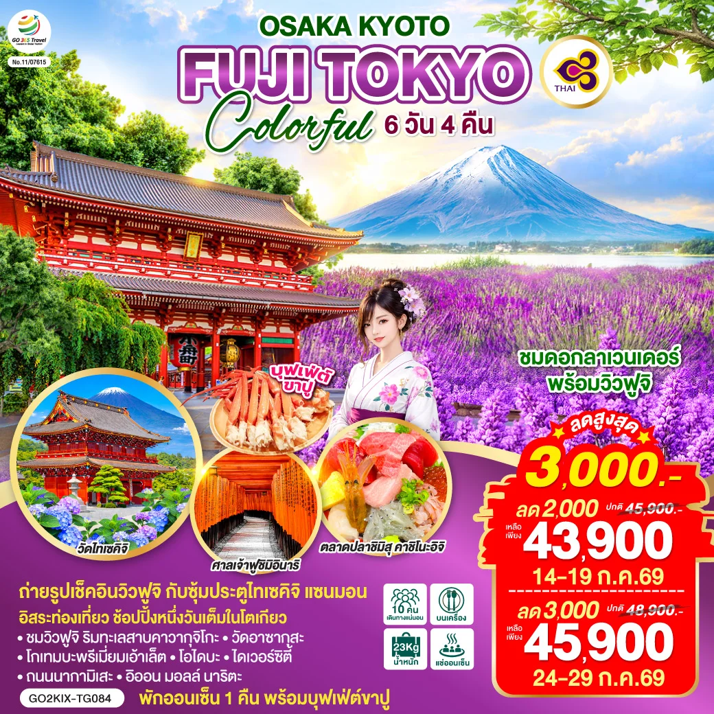 ทัวร์ญี่ปุ่น OSAKA KYOTO FUJI TOKYO COLORFUL 6วัน 4คืน (TG)