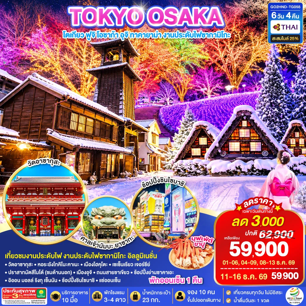 ทัวร์ญี่ปุ่น TOKYO OSAKA TAKAYAMA ILLUMINATION WINTER 6วัน 4คืน (TG)